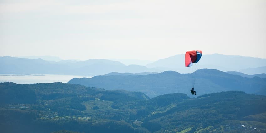Tandem paraglider above Phewa Lake
