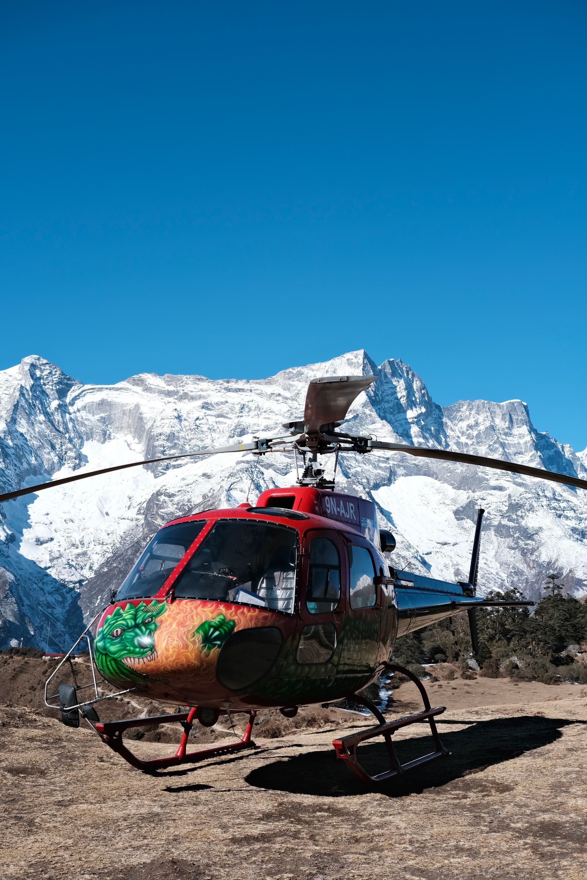 Helicopter on a Himalayan mountain flight