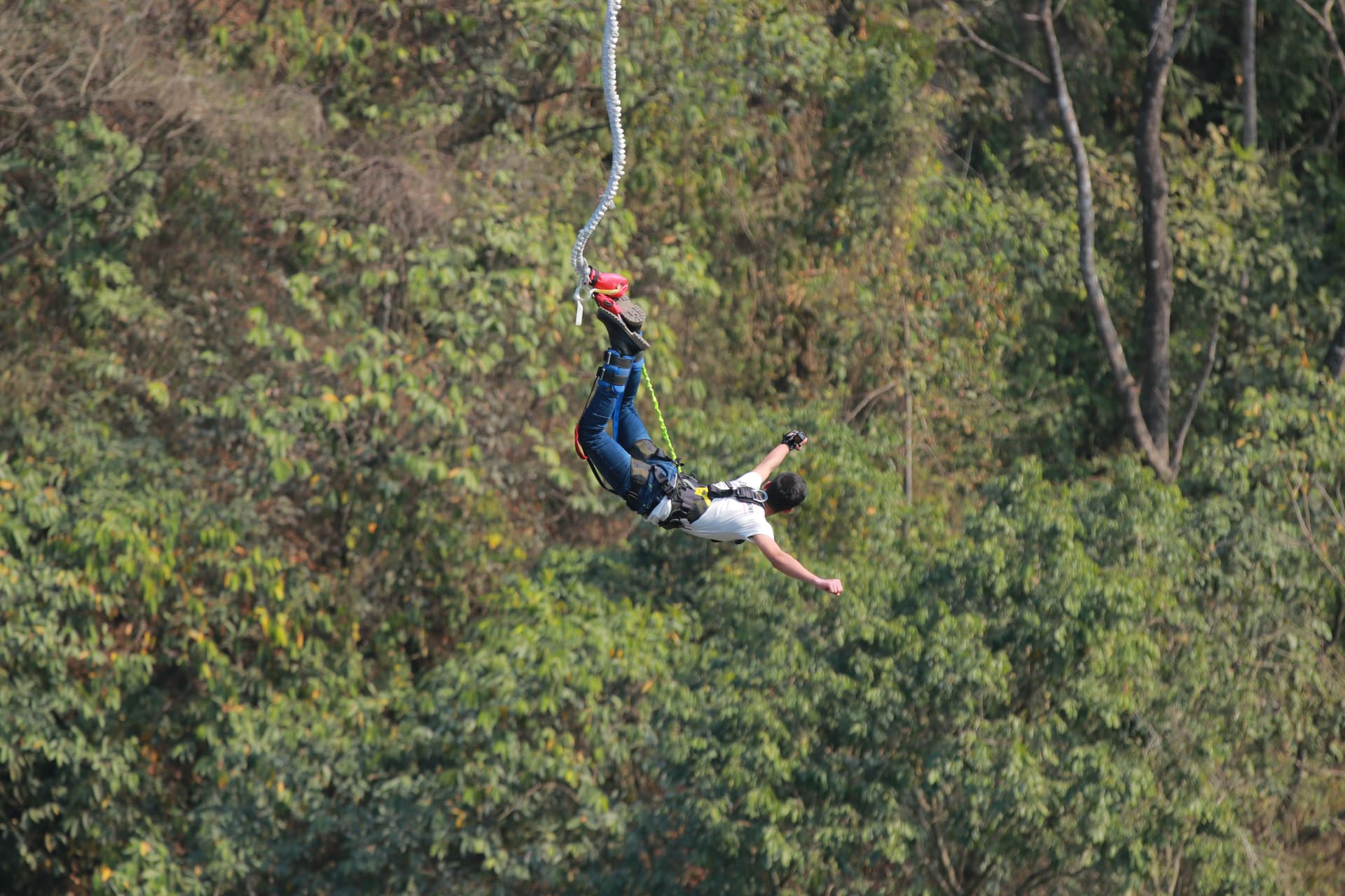 Bungee jump platform over a river gorge in Nepal