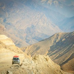 A stunning view of rugged mountains in Upper Mustang, Nepal, showcasing natural beauty.